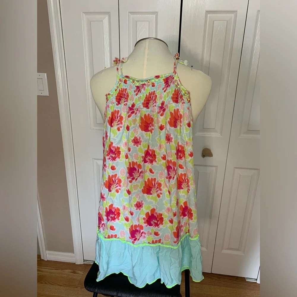 EUC Cat and Jack size 5T maxi dress. Floral pattern with neon accent color. - Picture 5 of 5